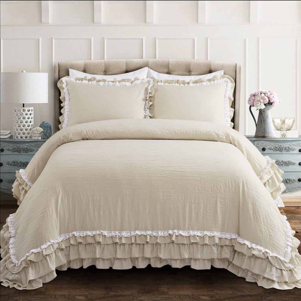 Ella Ruffle Lace 3PC Comforter Set | Coastal Cottage Bedding