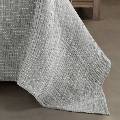 Solid Kantha Pick Stitch Yarn Dyed Cotton Woven Quilt/Coverlet Set