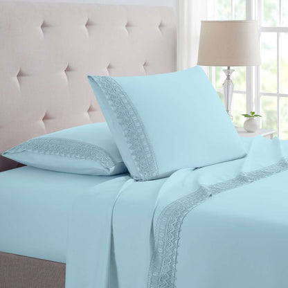 Bamboo Lace Crochet Embroidery 4 Piece Sheet Set