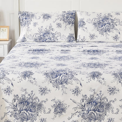400TC Toile Vintage Inspired Floral Sheet Set - Floral Sheet Sets