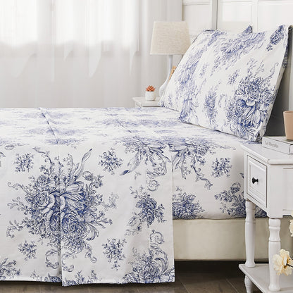 400TC Toile Vintage Inspired Floral Sheet Set - Floral Sheet Sets