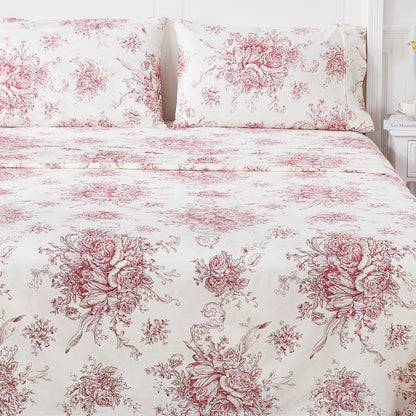 400TC Toile Vintage Inspired Floral Sheet Set - Floral Sheet Sets