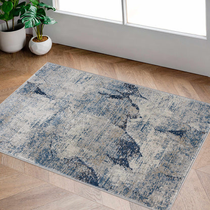Creighton Blue Marble Textured Luxe Rug