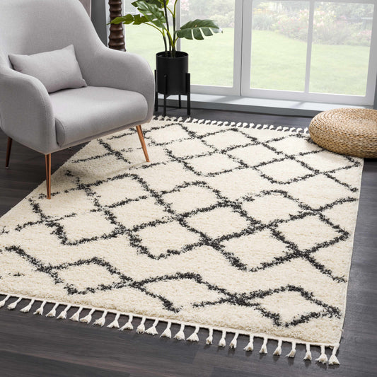 RUG SALE! Wallagrass Moroccan Shag Rug - Charcoal & Beige -Clearance