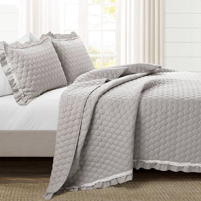 Ella Ruffle Lace 3PC Quilt Set | 100% Cotton | Coastal Cottage Bedding
