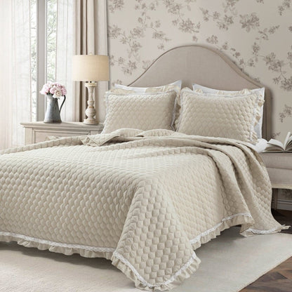 Ella Ruffle Lace 3PC Quilt Set | 100% Cotton | Coastal Cottage Bedding