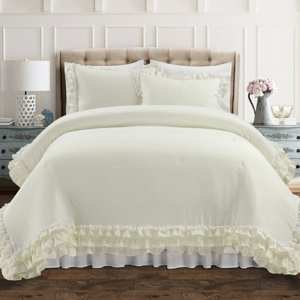 Ella Ruffle Lace 3PC Comforter Set | Coastal Cottage Bedding