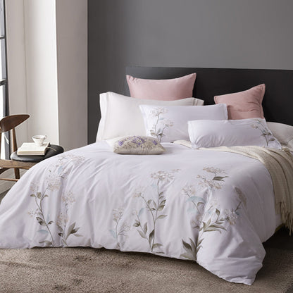 Hydrangea Floral 100% Cotton Embroidered Duvet Cover Set