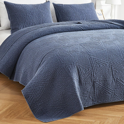 Dancing Triangles Stonewashed Cotton Quilt Set