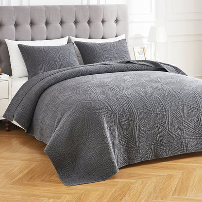 Dancing Triangles Stonewashed Cotton Quilt Set