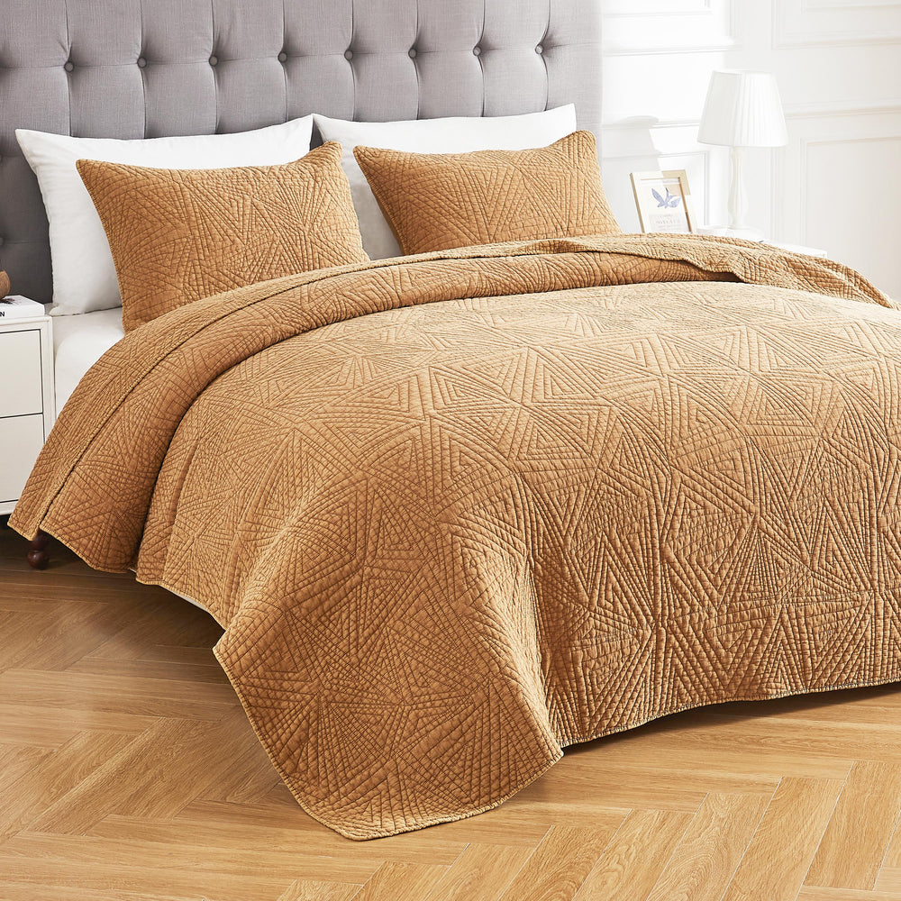 Dancing Triangles Stonewashed Cotton Quilt Set
