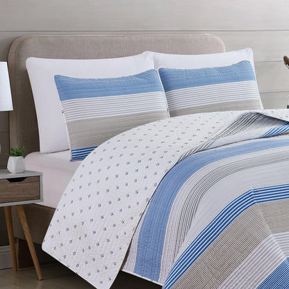 3 Piece Striped Quilt Set - Bryce Collection - Quahog Bay Bedding