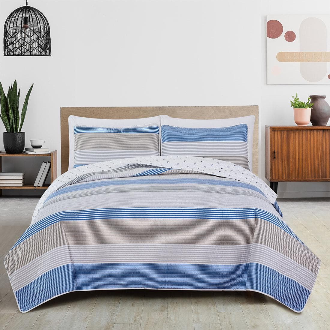 3 Piece Striped Quilt Set - Bryce Collection - Quahog Bay Bedding