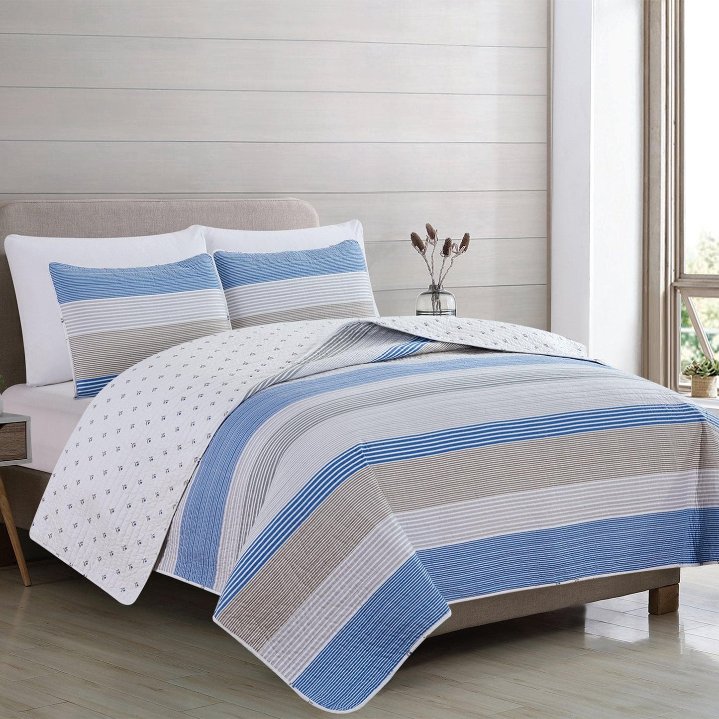 3 Piece Striped Quilt Set - Bryce Collection - Quahog Bay Bedding