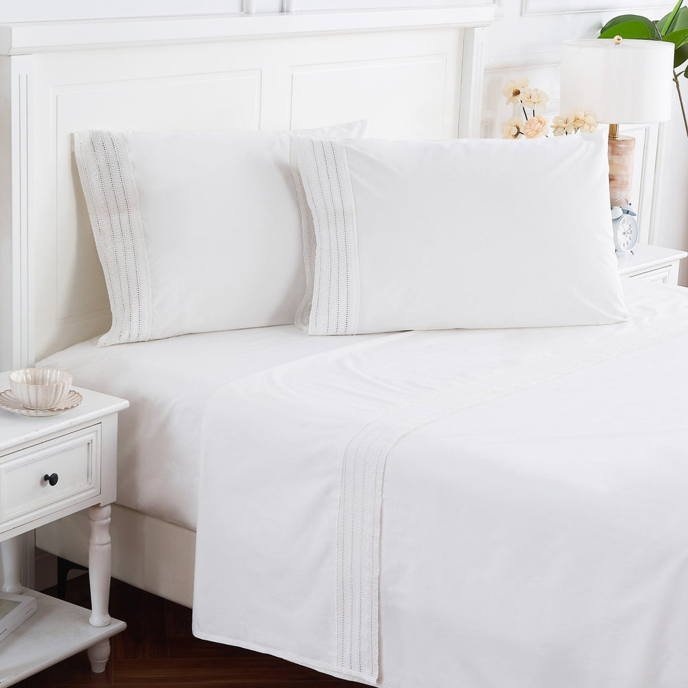 300TC Elizabeth Lace Cotton Percale Sheet Set - Quahog Bay Bedding