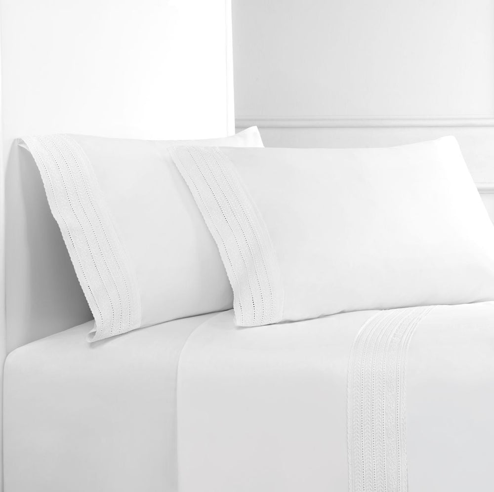 300TC Elizabeth Lace Cotton Percale Sheet Set - Quahog Bay Bedding