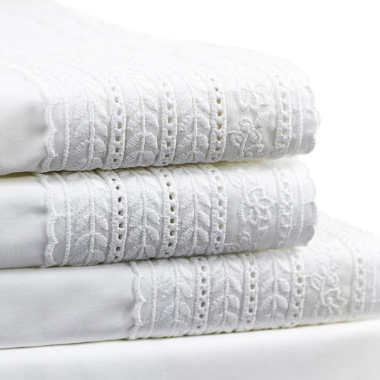 300TC Elizabeth Lace Cotton Percale Sheet Set - Quahog Bay Bedding
