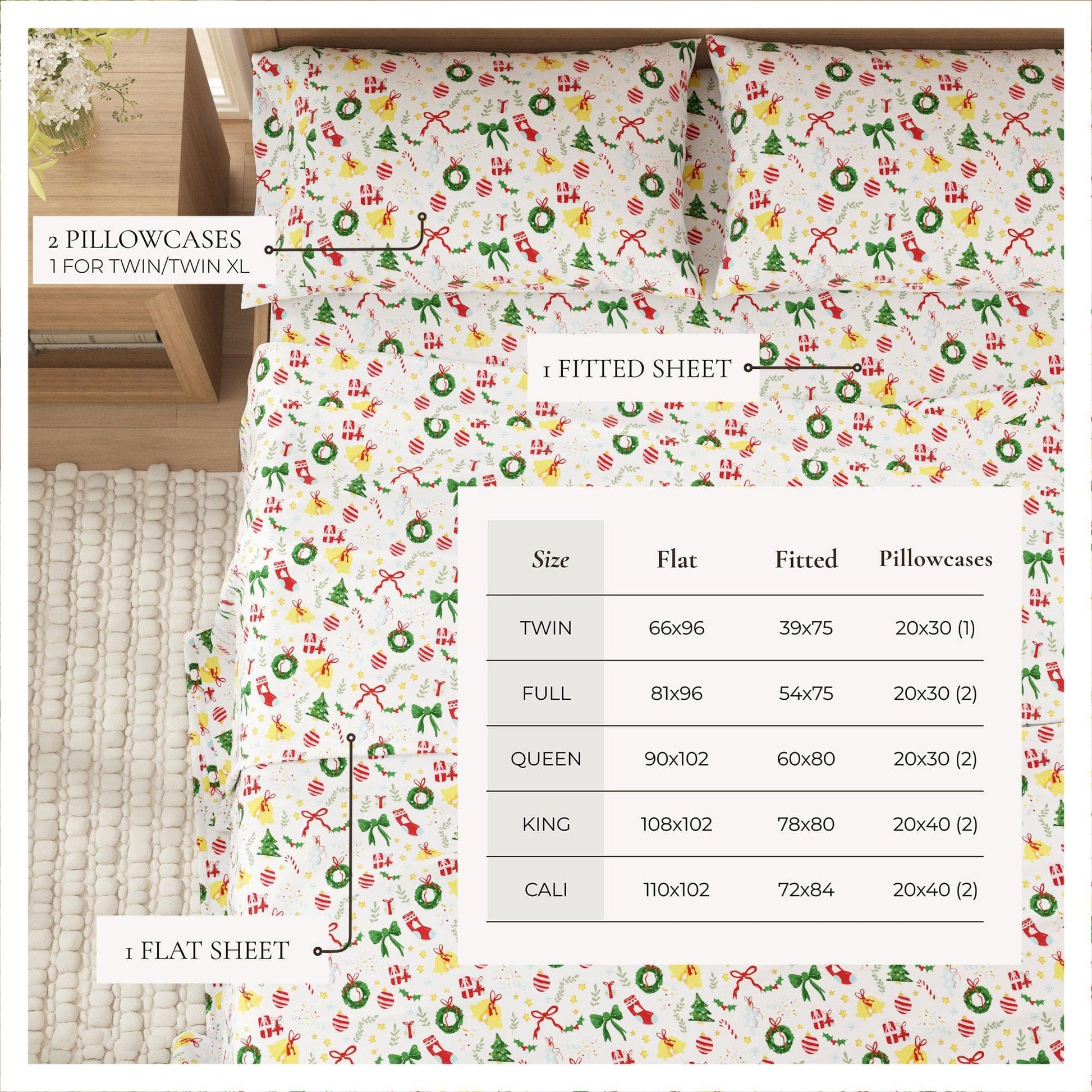 4 - Piece Turkish Cotton Christmas Flannel Sheet - Christmas Sheets - Quahog Bay Bedding