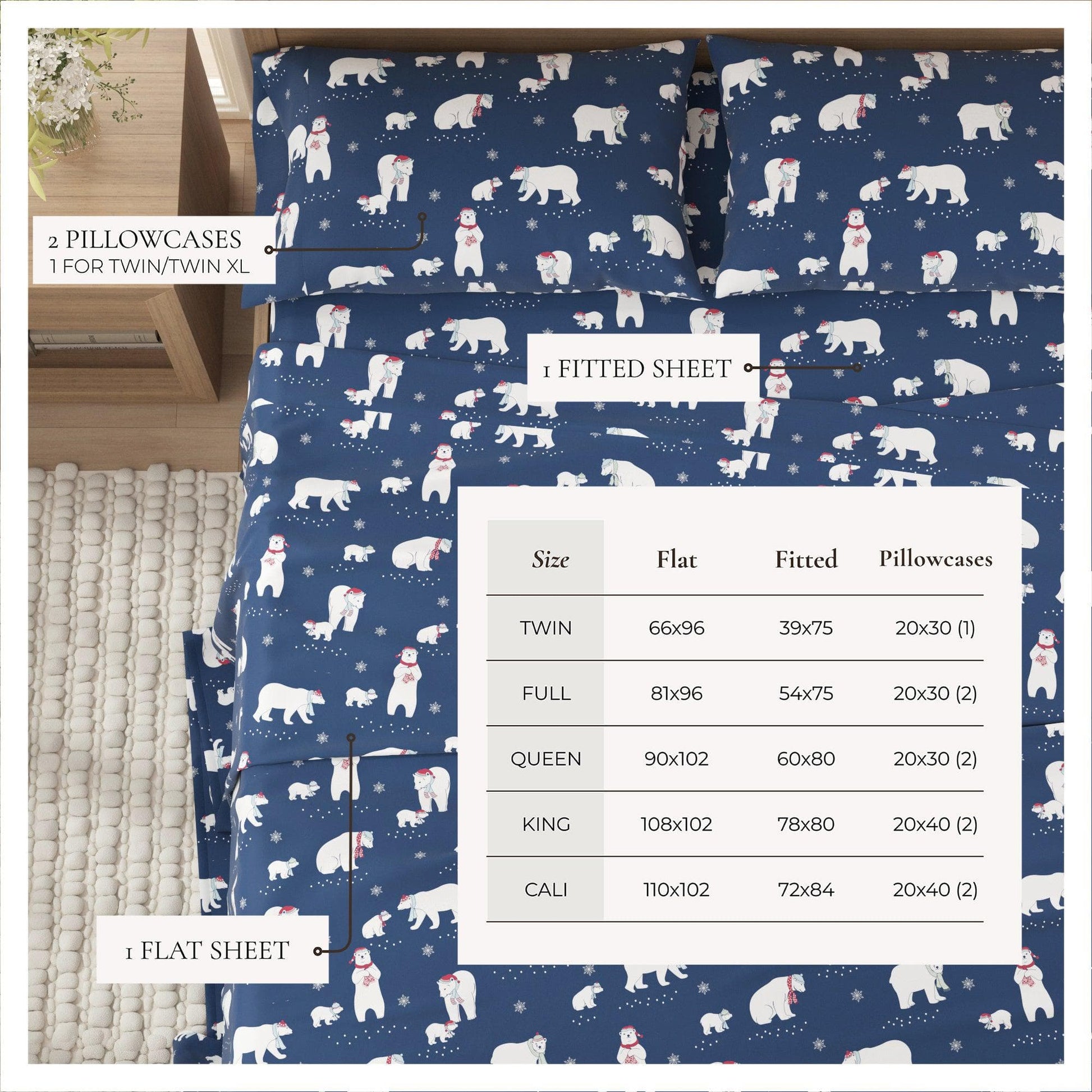 4 - Piece Turkish Cotton Flannel Sheet - Fall & Christmas Sheets - Quahog Bay Bedding