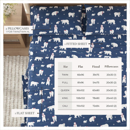 4 - Piece Turkish Cotton Flannel Sheet - Fall & Christmas Sheets - Quahog Bay Bedding