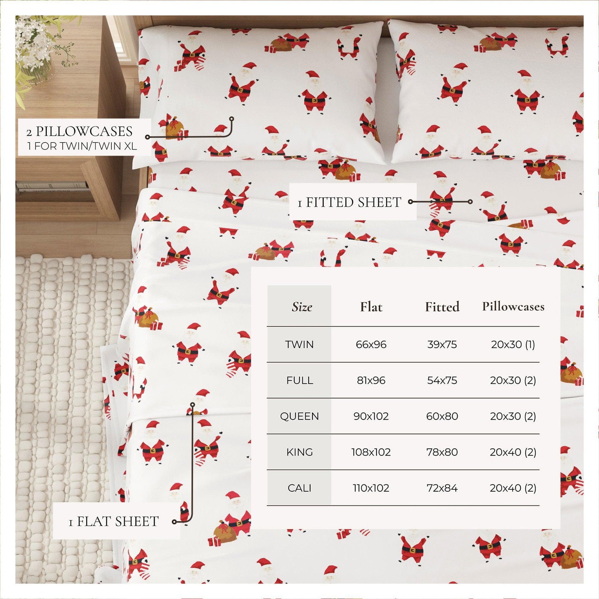 4 - Piece Turkish Cotton Flannel Sheet - Fall & Christmas Sheets - Quahog Bay Bedding