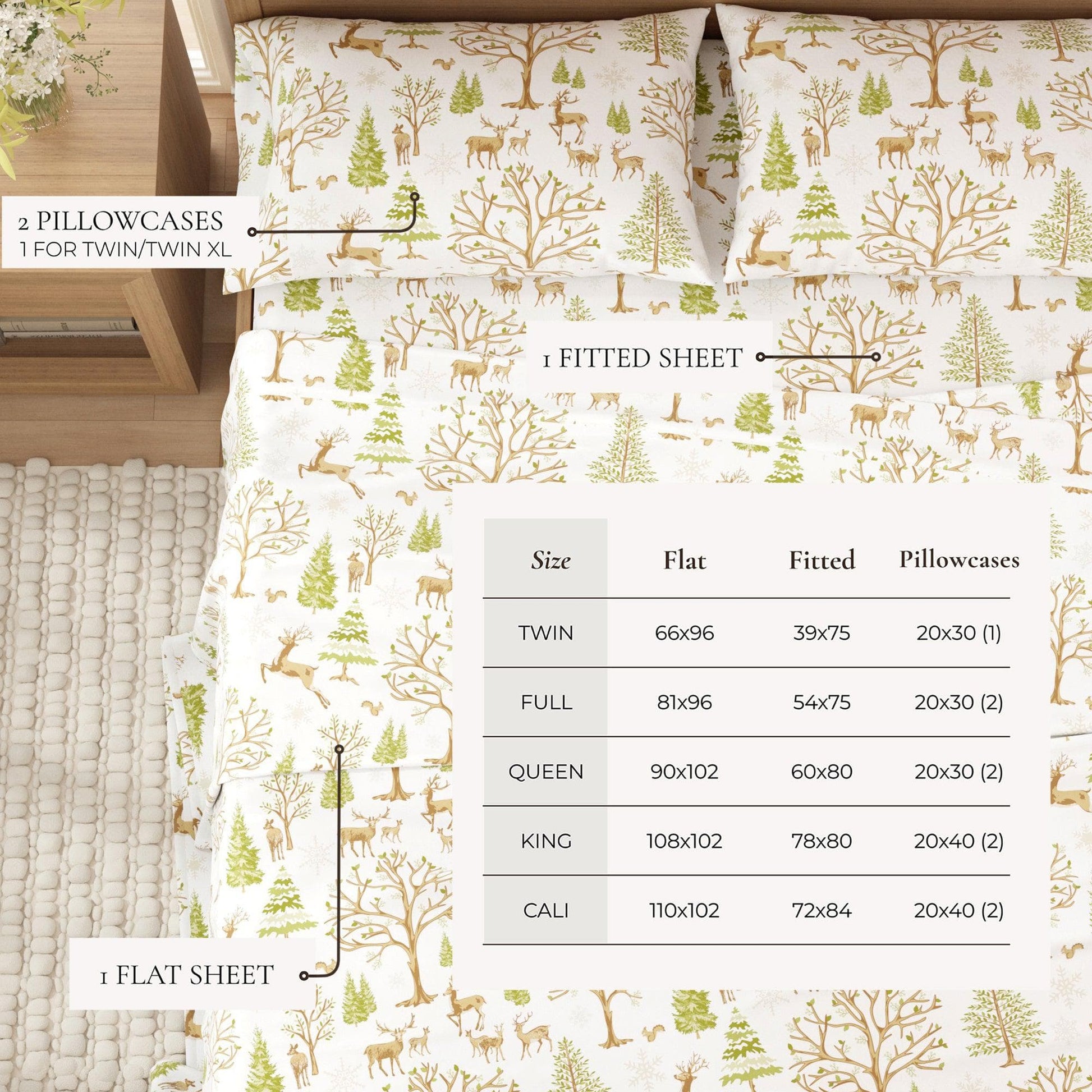 4 - Piece Turkish Cotton Flannel Sheet - Fall & Christmas Sheets - Quahog Bay Bedding