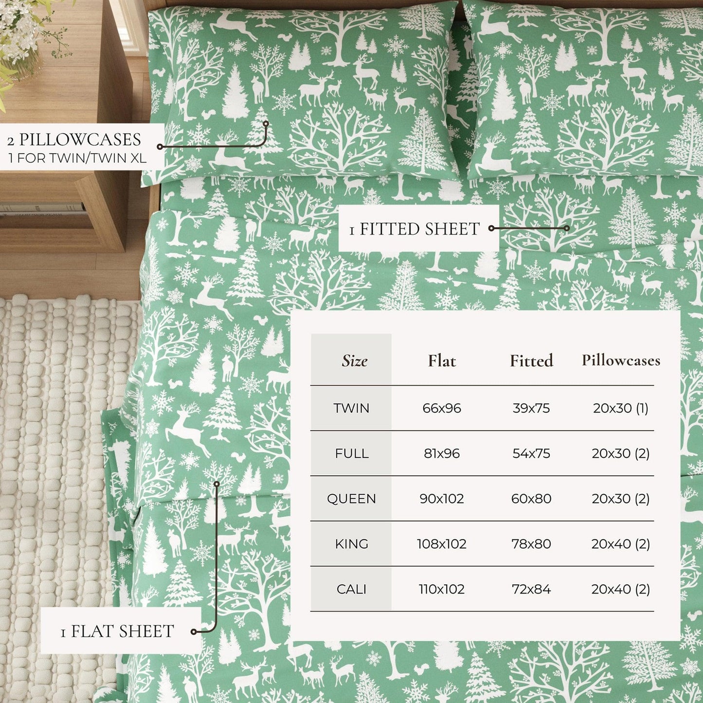 4 - Piece Turkish Cotton Flannel Sheet - Fall & Christmas Sheets - Quahog Bay Bedding