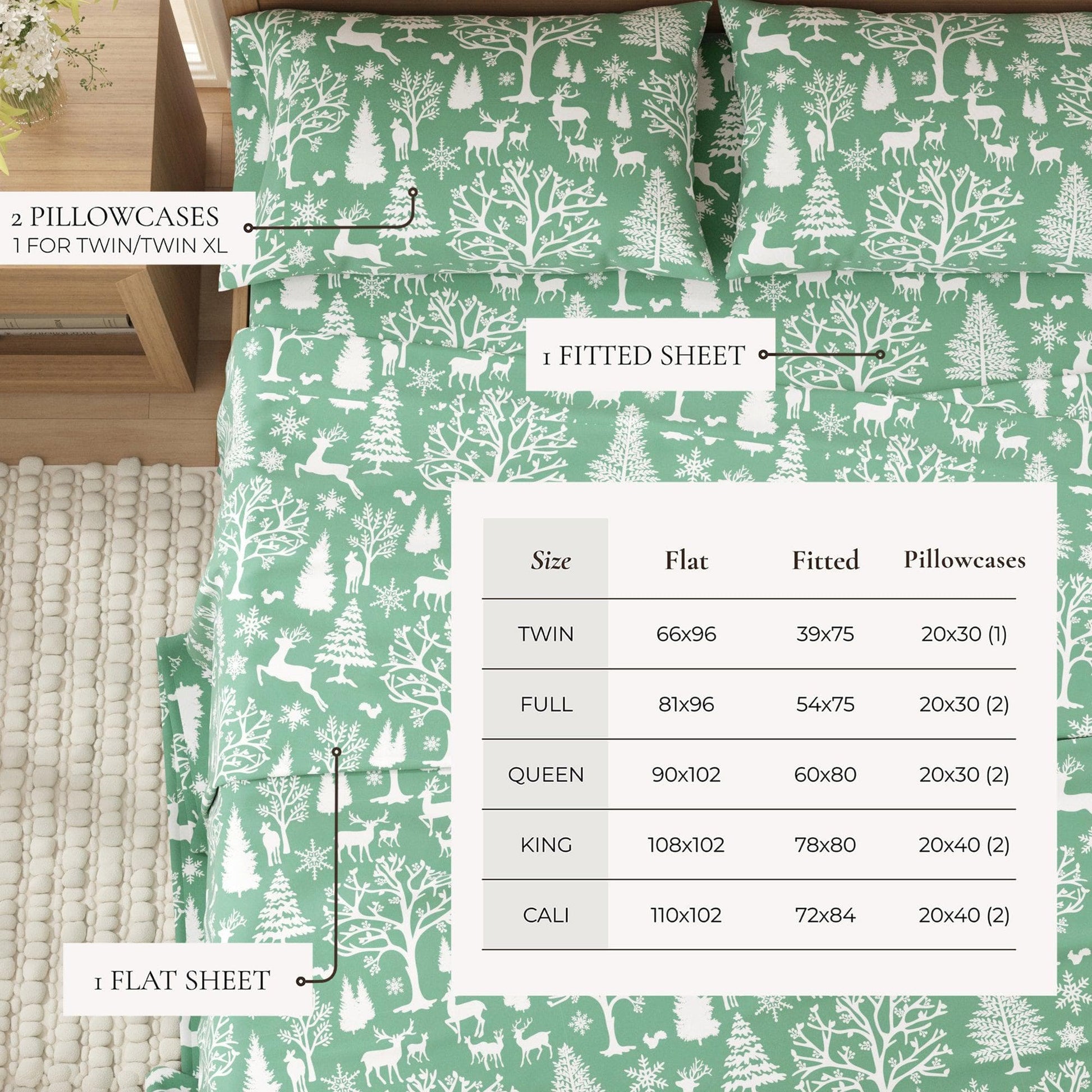 4 - Piece Turkish Cotton Flannel Sheet - Fall & Christmas Sheets - Quahog Bay Bedding