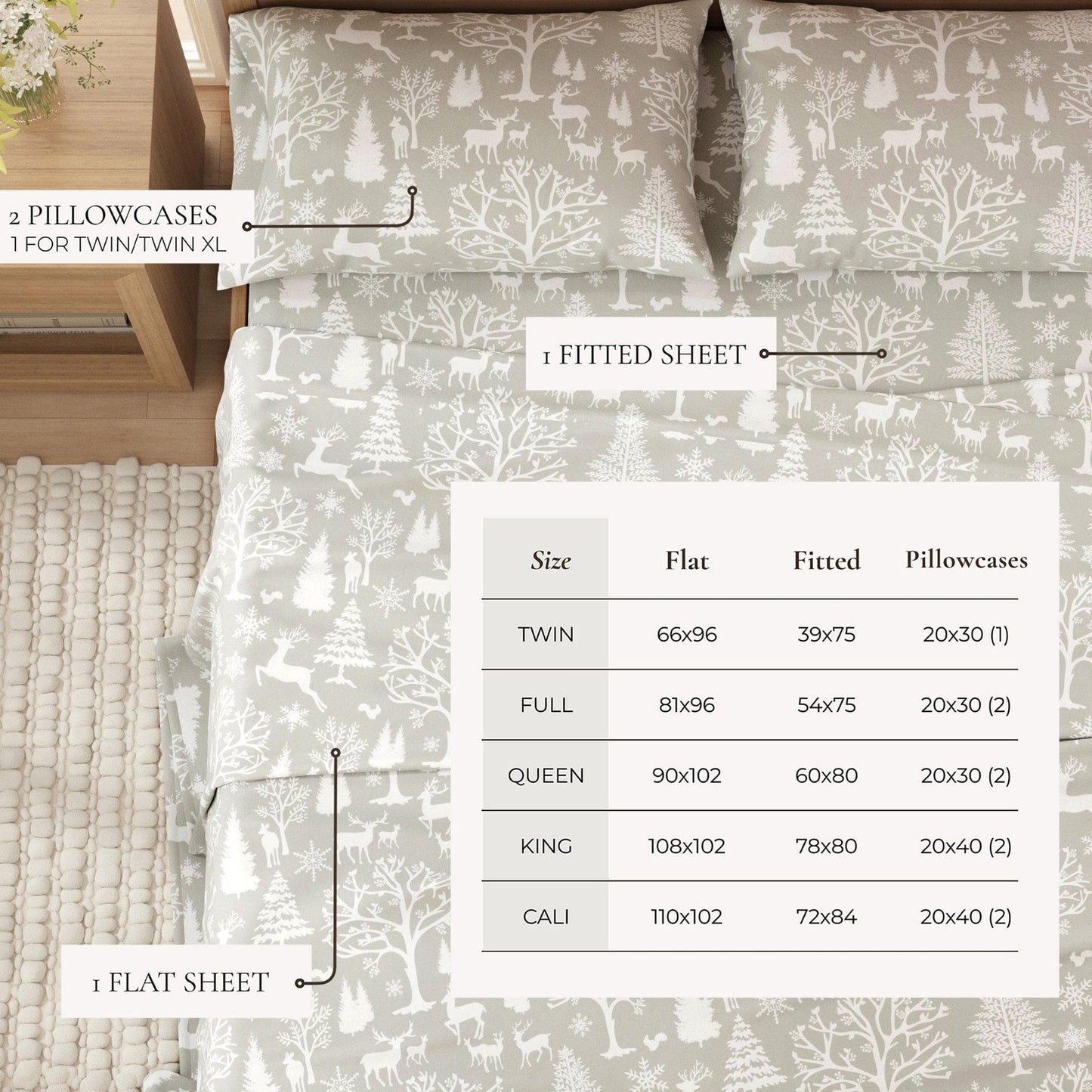 4 - Piece Turkish Cotton Flannel Sheet - Fall & Christmas Sheets - Quahog Bay Bedding