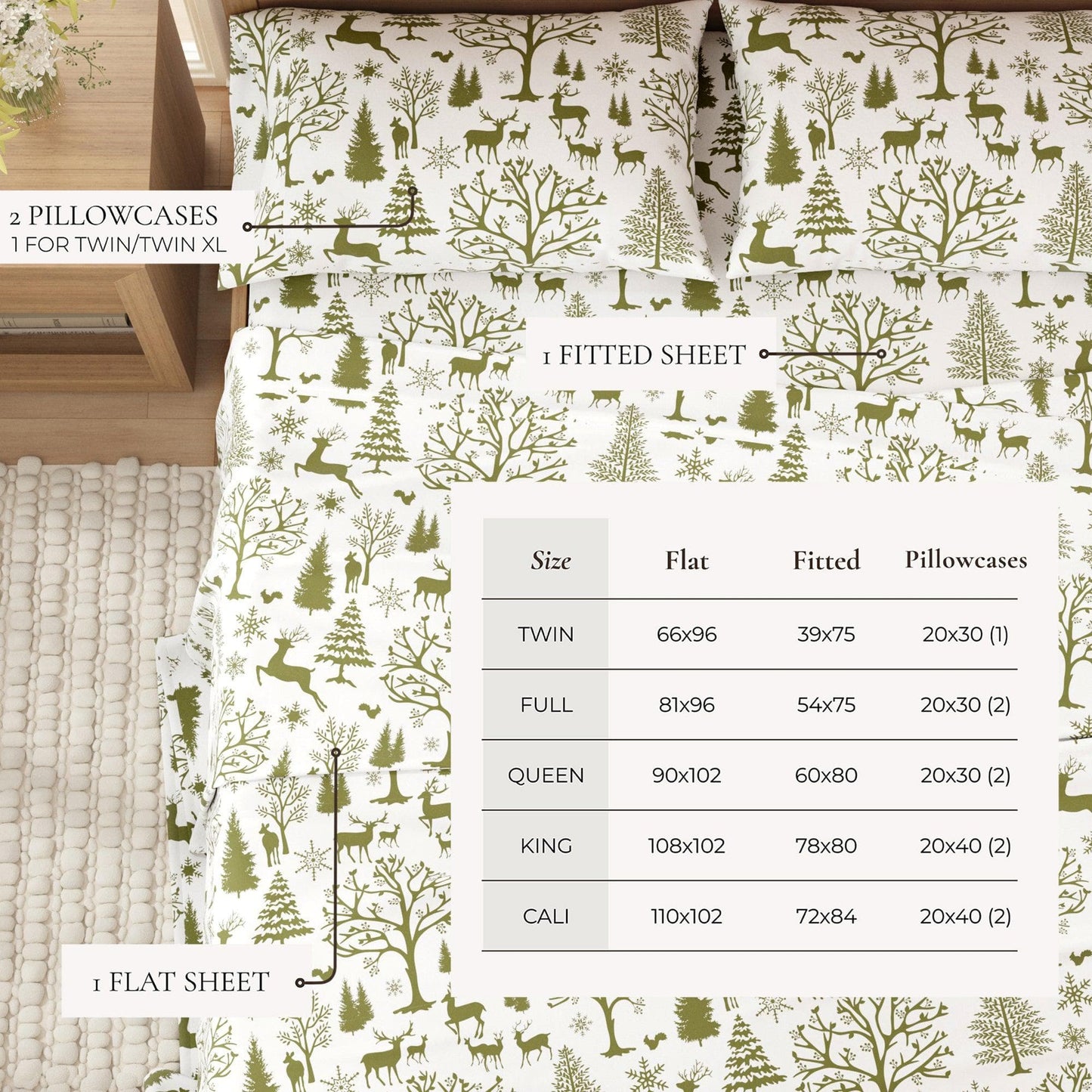 4 - Piece Turkish Cotton Flannel Sheet - Fall & Christmas Sheets - Quahog Bay Bedding