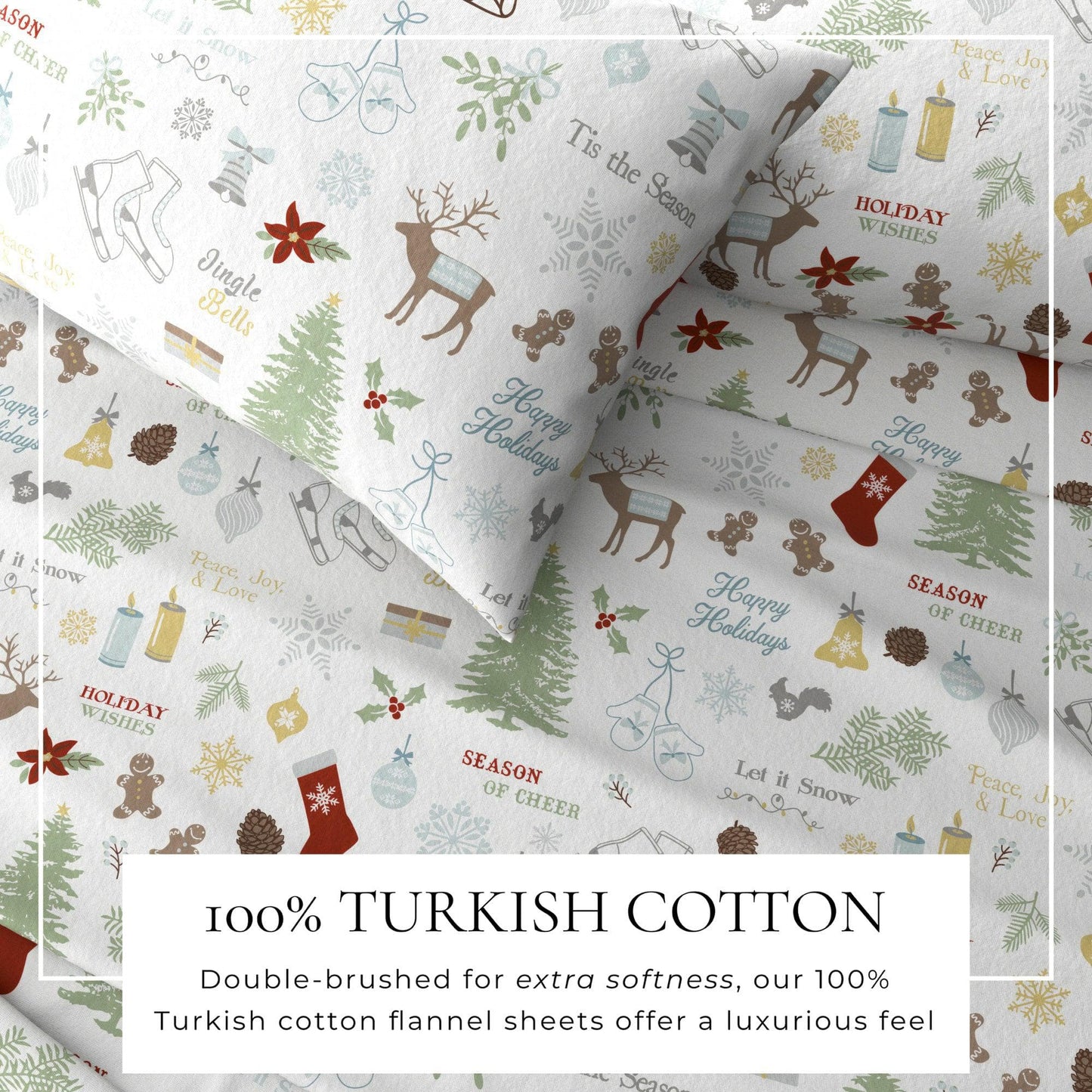 4 - Piece Turkish Cotton Flannel Sheet - Fall & Christmas Sheets - Quahog Bay Bedding