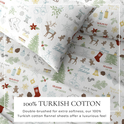 4 - Piece Turkish Cotton Flannel Sheet - Fall & Christmas Sheets - Quahog Bay Bedding
