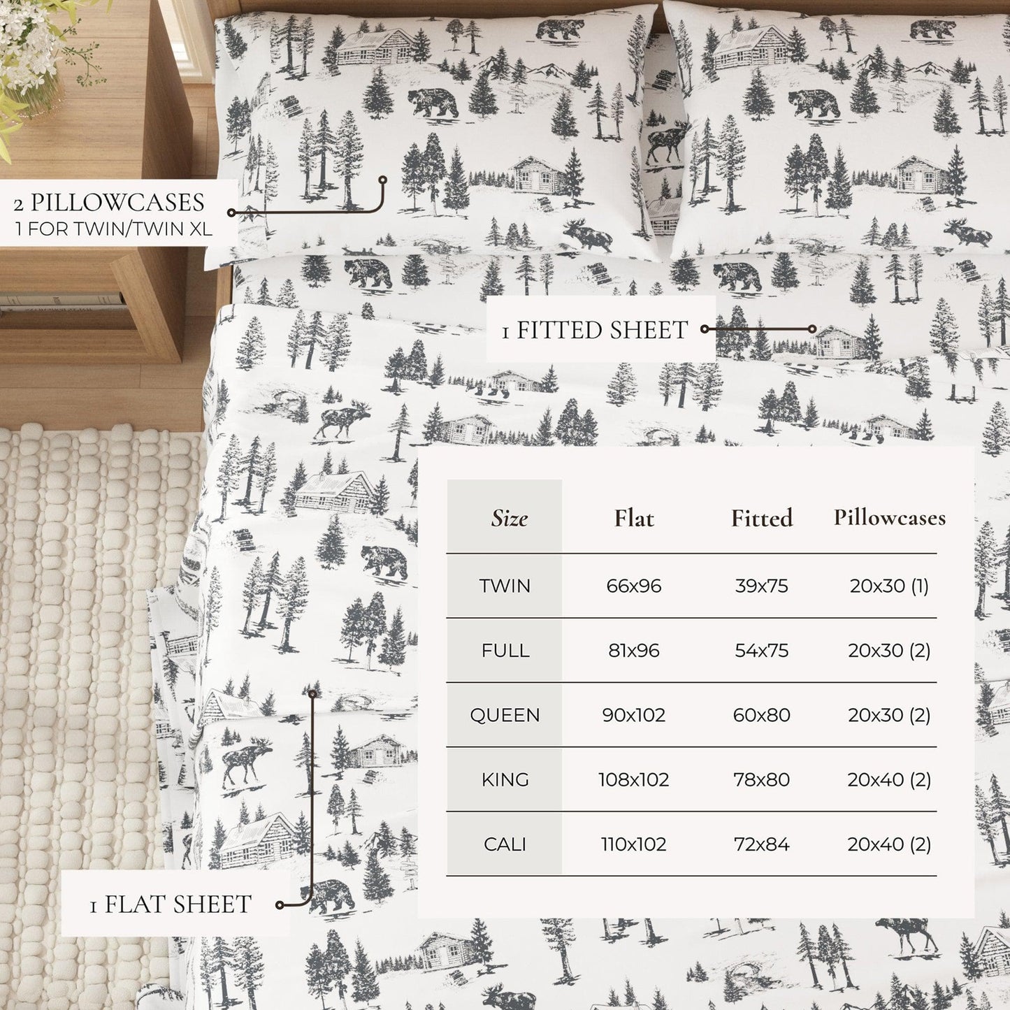 4 - Piece Turkish Cotton Flannel Sheet - Fall & Christmas Sheets - Quahog Bay Bedding