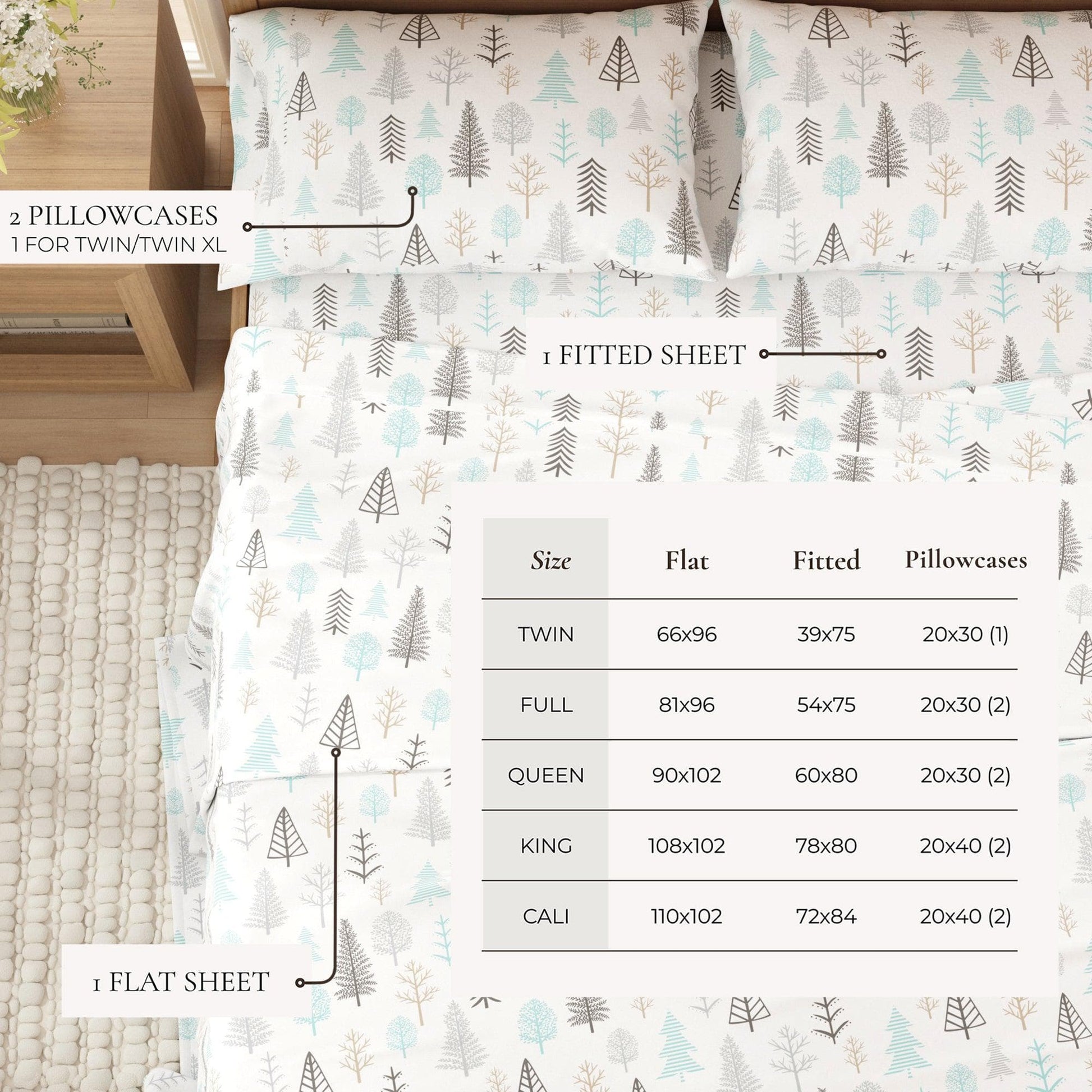 4 - Piece Turkish Cotton Flannel Sheet - Fall & Christmas Sheets - Quahog Bay Bedding