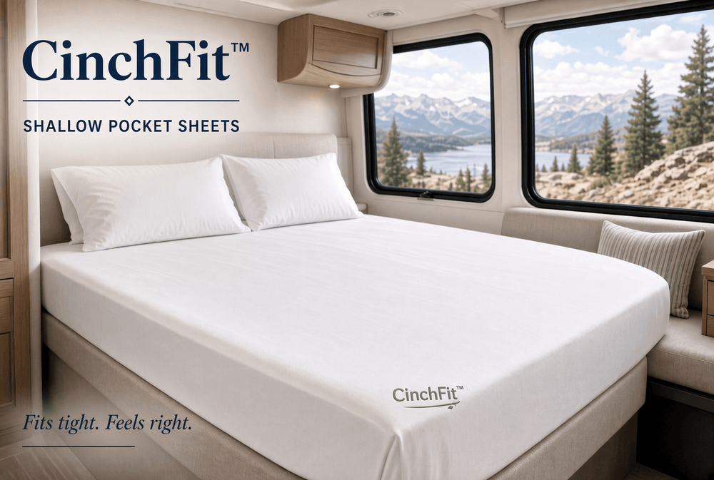 400TC 100% Cotton - CinchFit American Made RV Sheet Sets - Fits Up To 9 Inch Depths - Quahog Bay Bedding