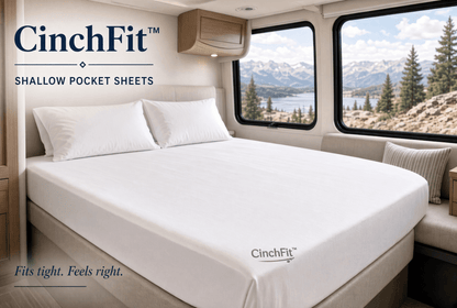 400TC 100% Cotton - CinchFit American Made RV Sheet Sets - Fits Up To 9 Inch Depths - Quahog Bay Bedding