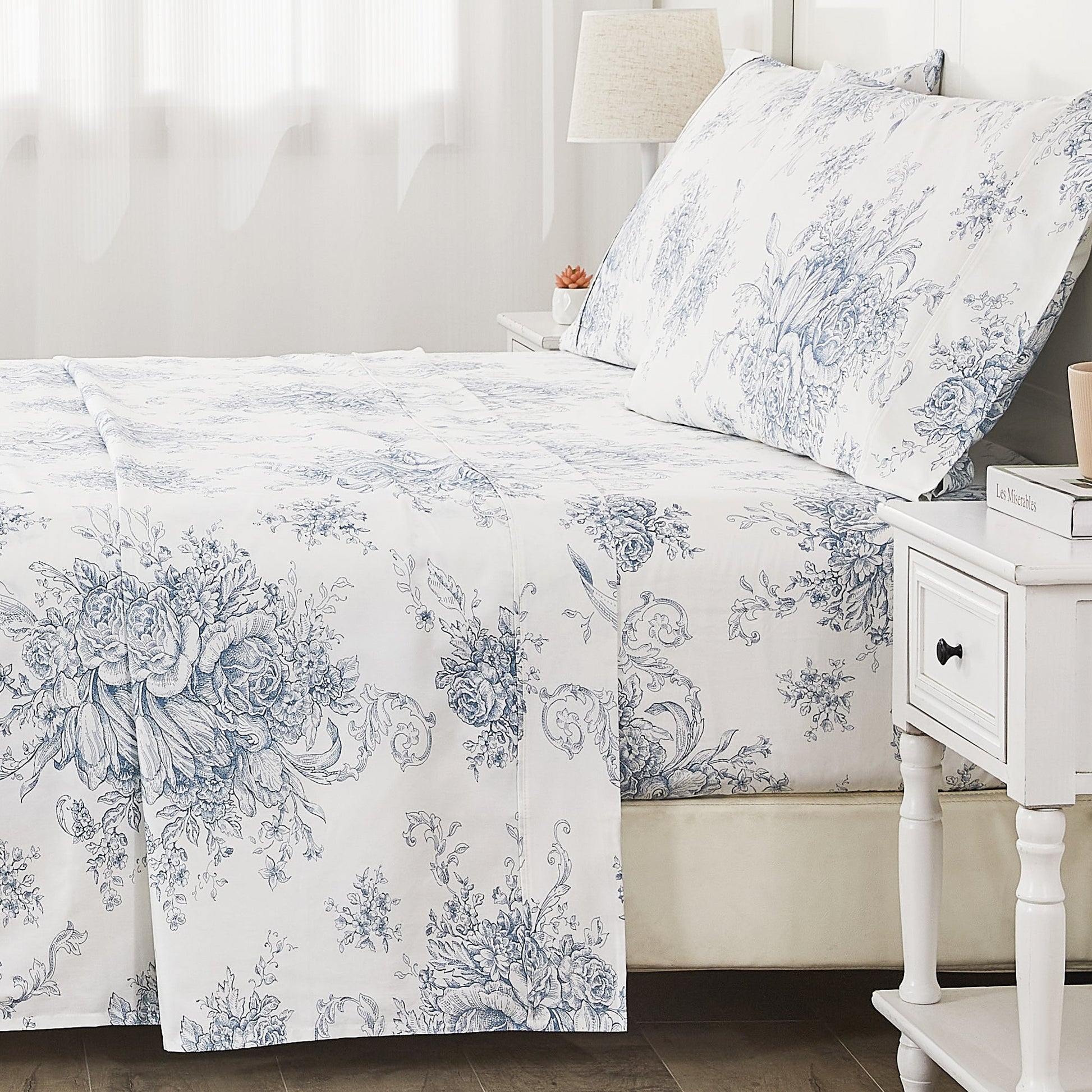 400TC Toile Vintage Inspired Floral Sheet Set - Floral Sheet Sets - Quahog Bay Bedding