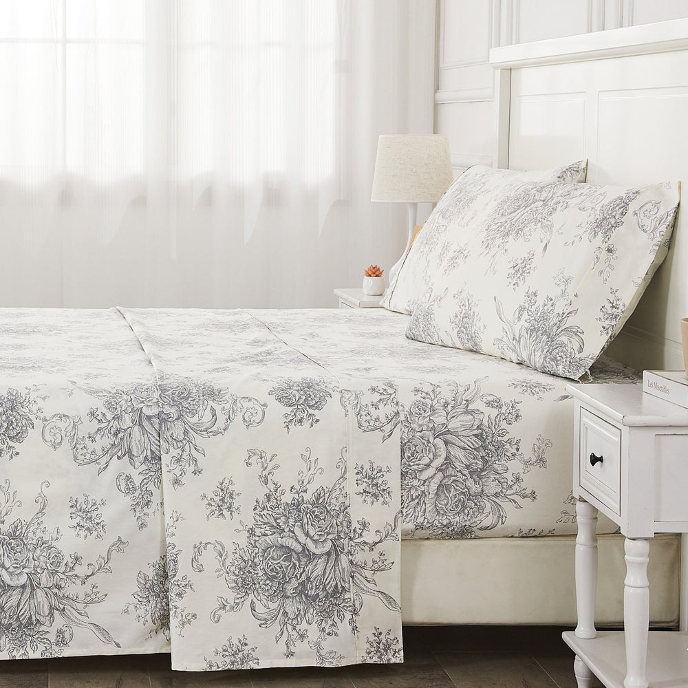 400TC Toile Vintage Inspired Floral Sheet Set - Floral Sheet Sets - Quahog Bay Bedding