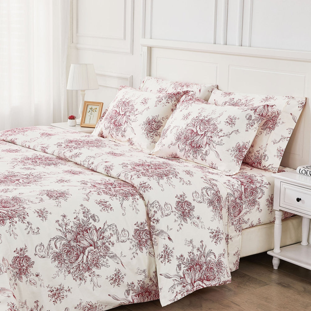 400TC Toile Vintage Inspired Floral Sheet Set - Floral Sheet Sets - Quahog Bay Bedding