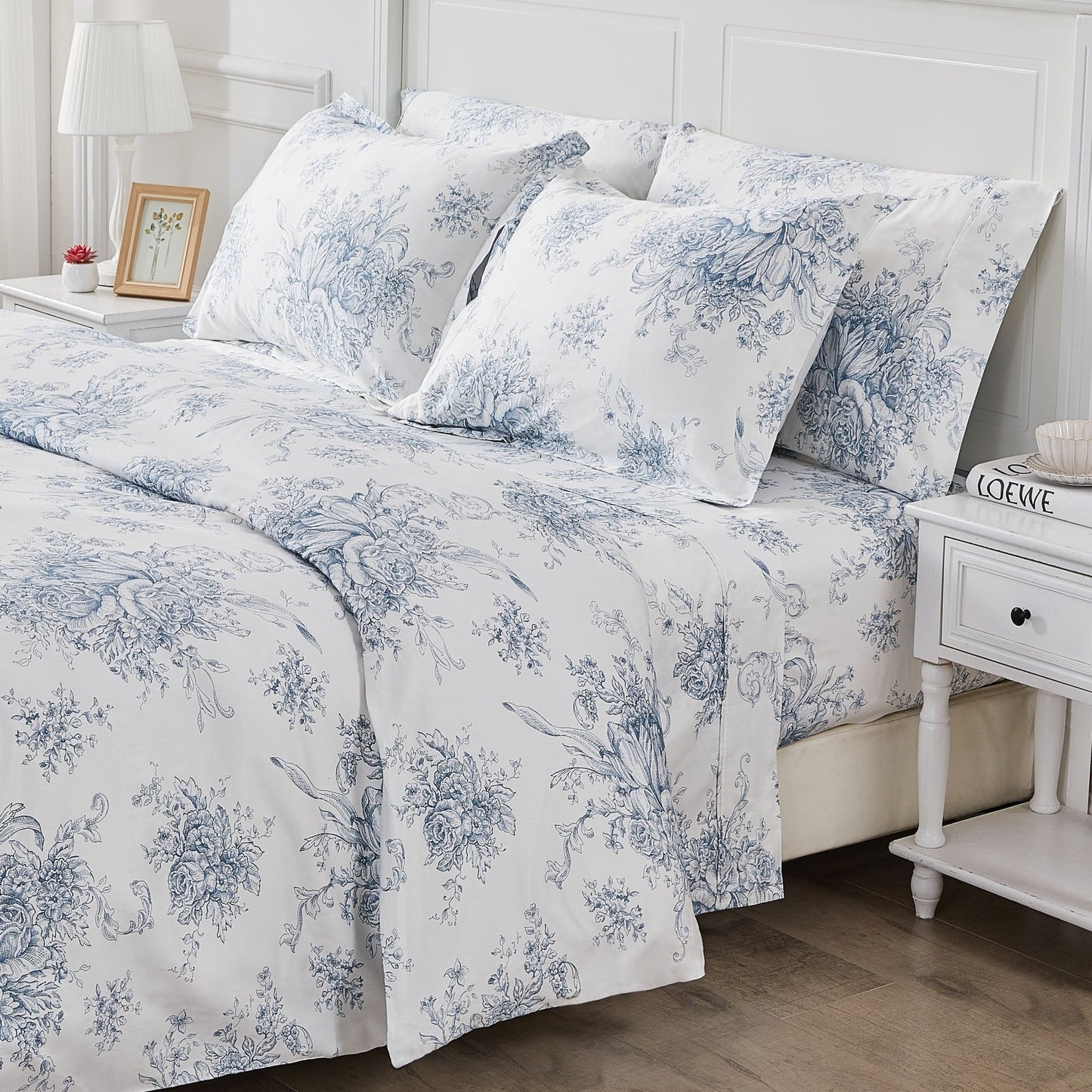 400TC Toile Vintage Inspired Floral Sheet Set - Floral Sheet Sets - Quahog Bay Bedding
