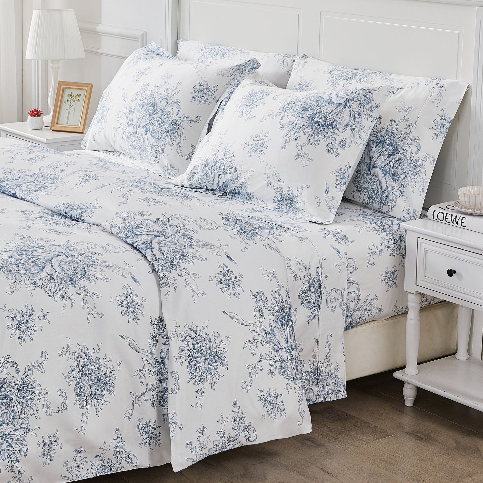 400TC Toile Vintage Inspired Floral Sheet Set - Floral Sheet Sets - Quahog Bay Bedding