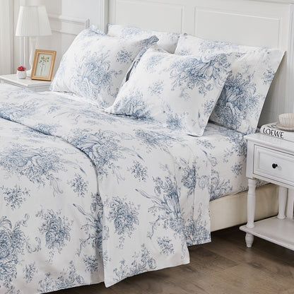 400TC Toile Vintage Inspired Floral Sheet Set - Floral Sheet Sets - Quahog Bay Bedding