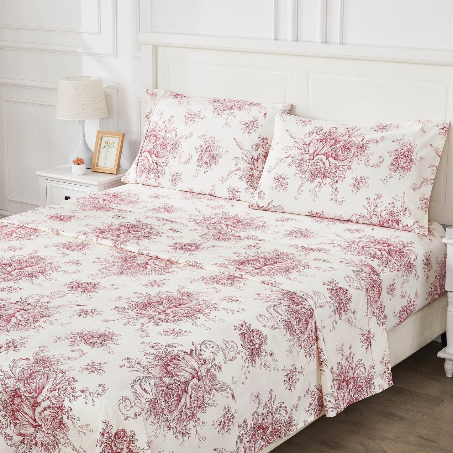 400TC Toile Vintage Inspired Floral Sheet Set - Floral Sheet Sets - Quahog Bay Bedding