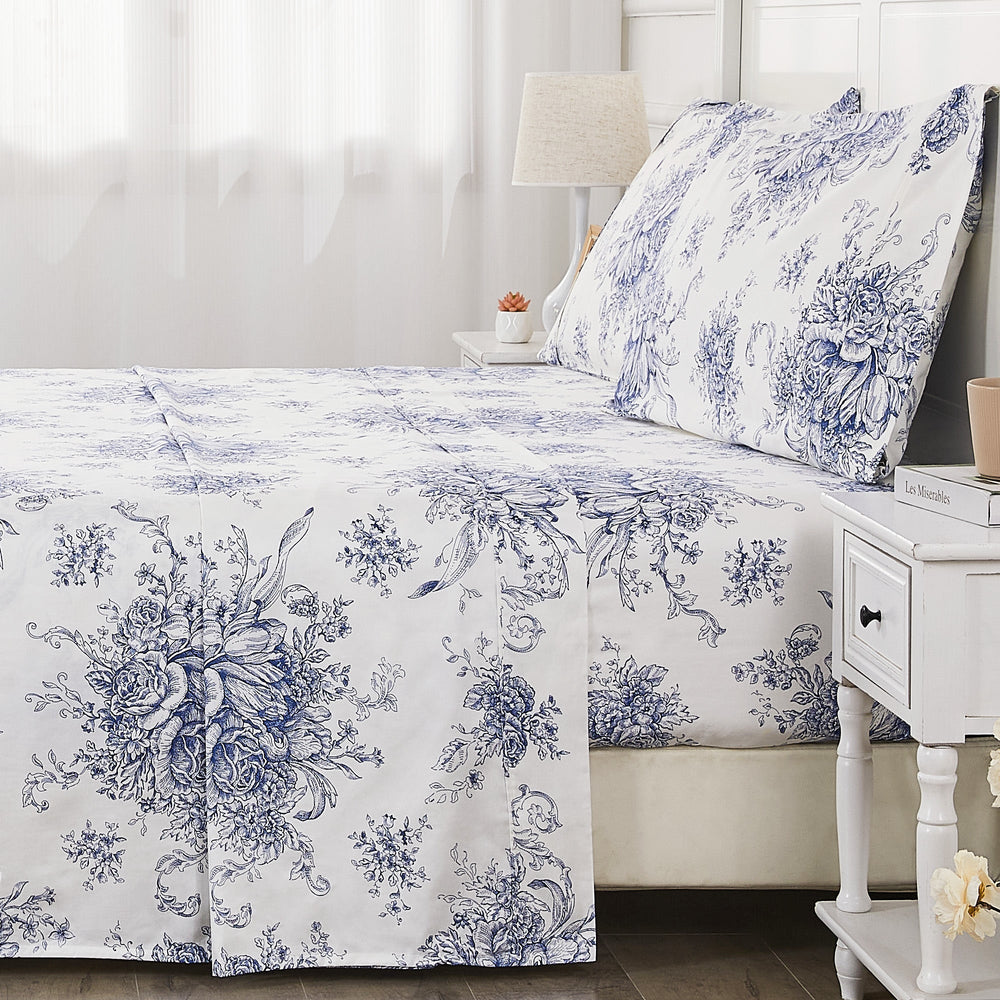 400TC Toile Vintage Inspired Floral Sheet Set - Floral Sheet Sets - Quahog Bay Bedding