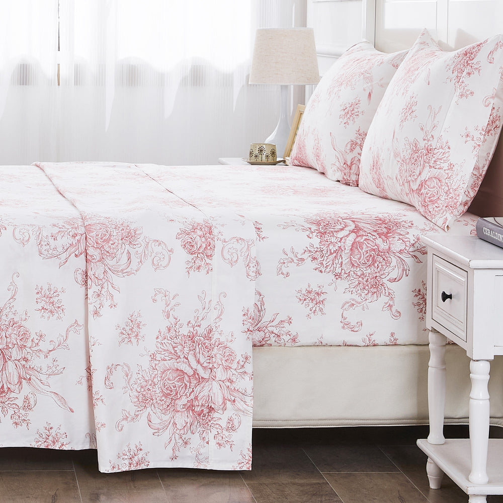 400TC Toile Vintage Inspired Floral Sheet Set - Floral Sheet Sets - Quahog Bay Bedding