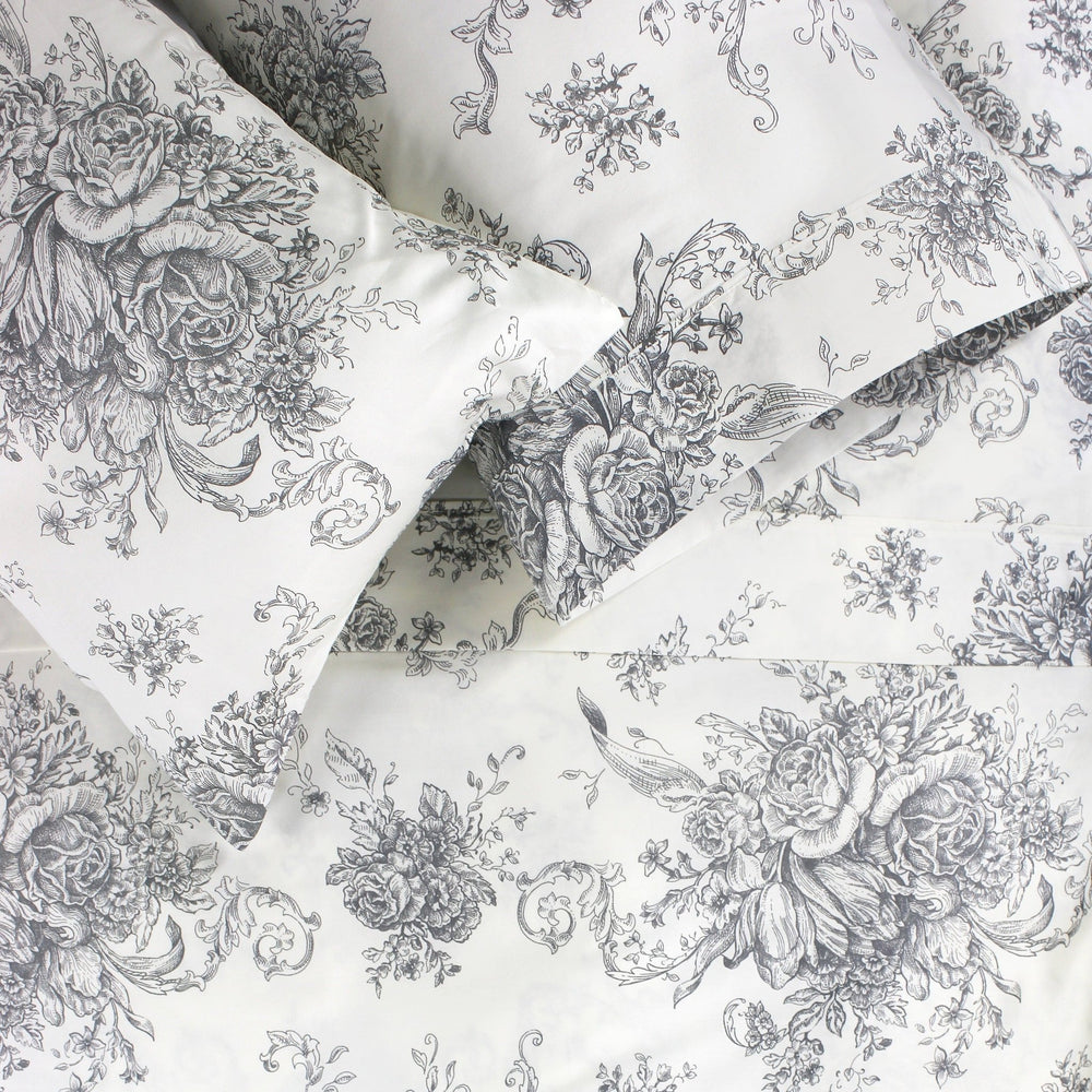 400TC Toile Vintage Inspired Floral Sheet Set - Floral Sheet Sets - Quahog Bay Bedding