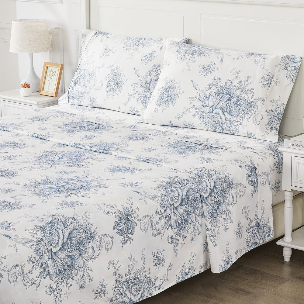 400TC Toile Vintage Inspired Floral Sheet Set - Floral Sheet Sets - Quahog Bay Bedding