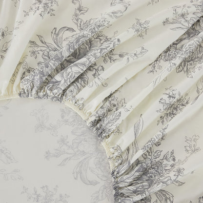 400TC Toile Vintage Inspired Floral Sheet Set - Floral Sheet Sets - Quahog Bay Bedding