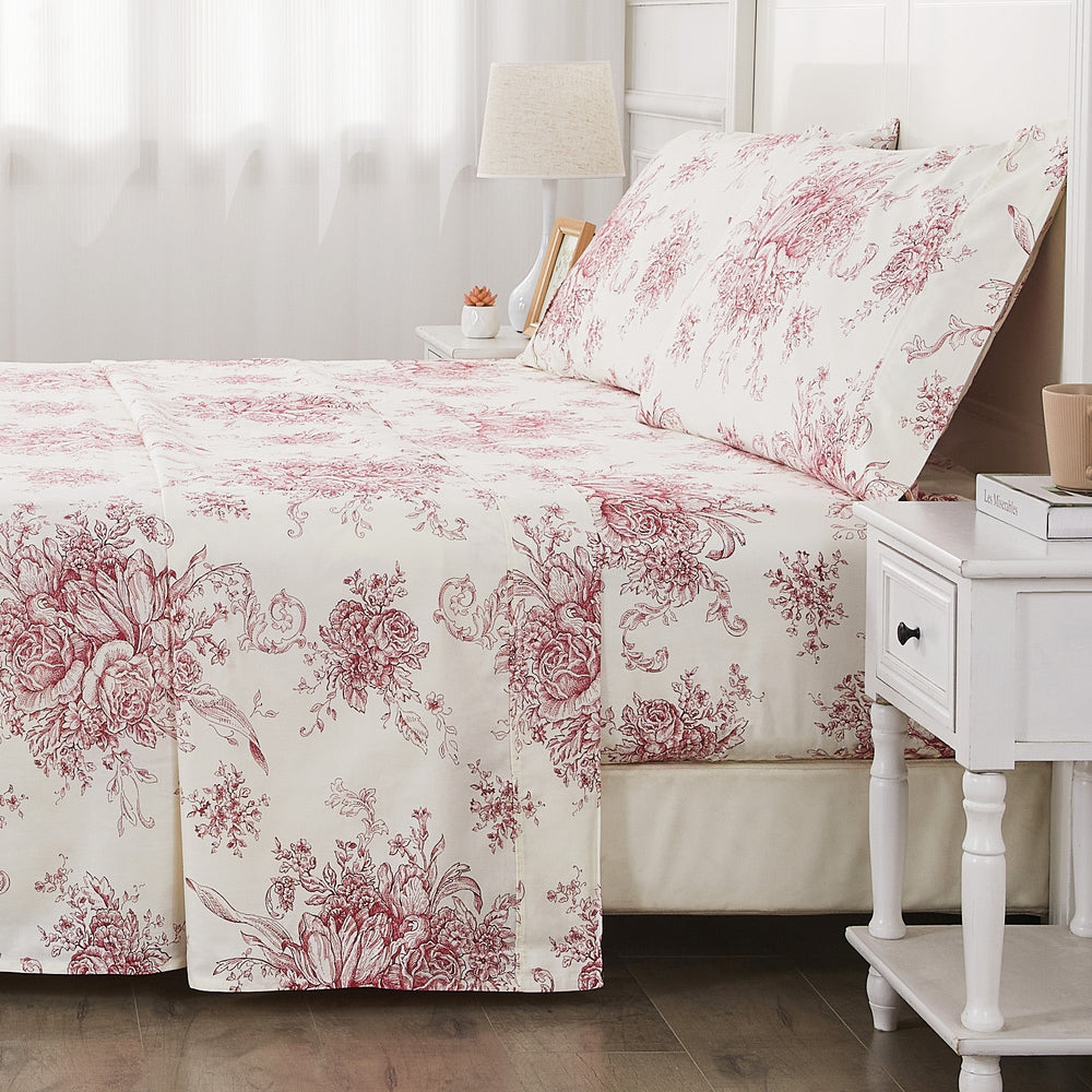 400TC Toile Vintage Inspired Floral Sheet Set - Floral Sheet Sets - Quahog Bay Bedding