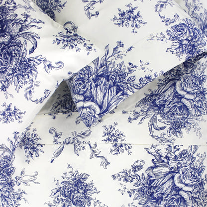 400TC Toile Vintage Inspired Floral Sheet Set - Floral Sheet Sets - Quahog Bay Bedding